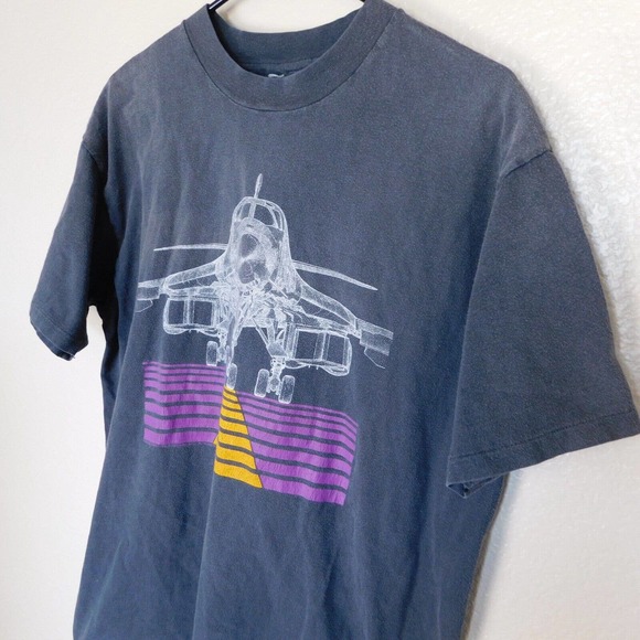 Vintage 80s Fighter Jet B-1B Military Plane Shirt Adult XL Single Stitch RARE - Picture 6 of 14